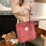 Corduroy Snap Button Shoulder Bag Large Capacity Tote Handbags