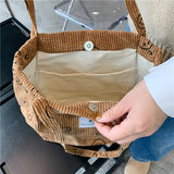 Corduroy Snap Button Shoulder Bag Large Capacity Tote Handbag