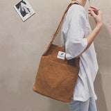 Corduroy Snap Button Shoulder Bag Large Capacity Reusable Shopping Bag