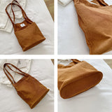 Corduroy Snap Button Shoulder Bag Large Capacity Reusable Shopping Bag
