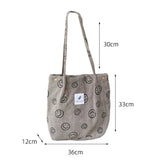 Corduroy Snap Button Shoulder Bag Large Capacity Tote Handbag