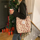 Corduroy Snap Button Shoulder Bag Large Capacity Tote Female Handbags