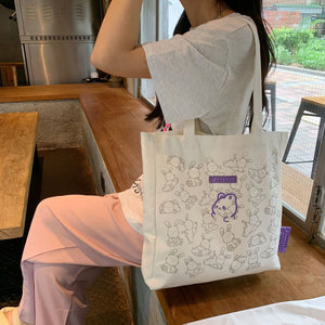 Canvas Floral Shoulder Bag Large Capacity Printed Shopping Bag