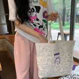 Canvas Floral Shoulder Bag Large Capacity Printed Shopping Bag