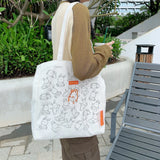 Canvas Floral Shoulder Bag Large Capacity Printed Shopping Bag