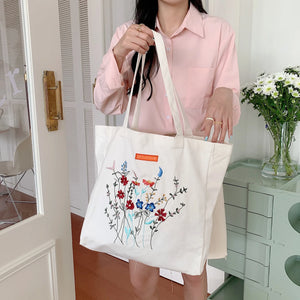 Floral Shoulder Bag Large Capacity Canvas Shopping Bag