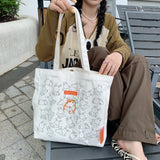 Canvas Floral Shoulder Bag Large Capacity Printed Shopping Bag