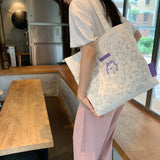 Canvas Floral Shoulder Bag Large Capacity Printed Shopping Bag