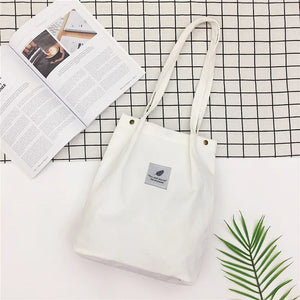 Corduroy Tote Bag Casual Solid Shoulder Bag Student Handbag