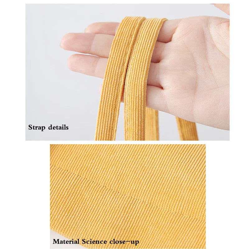 Corduroy Tote Bag Casual Solid Shoulder Bag Student Handbag