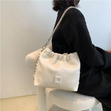 Women's High Bucket Shoulder Bag with Chains