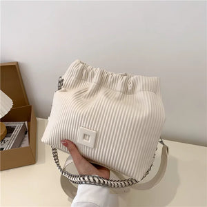 Women's High Bucket Shoulder Bag with Chains