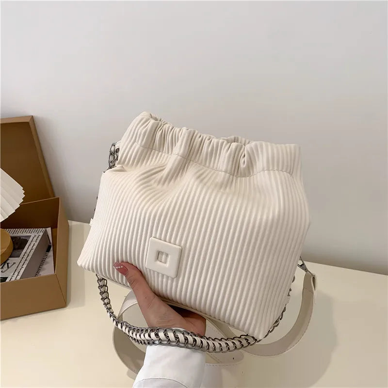 Women's High Bucket Shoulder Bag with Chains