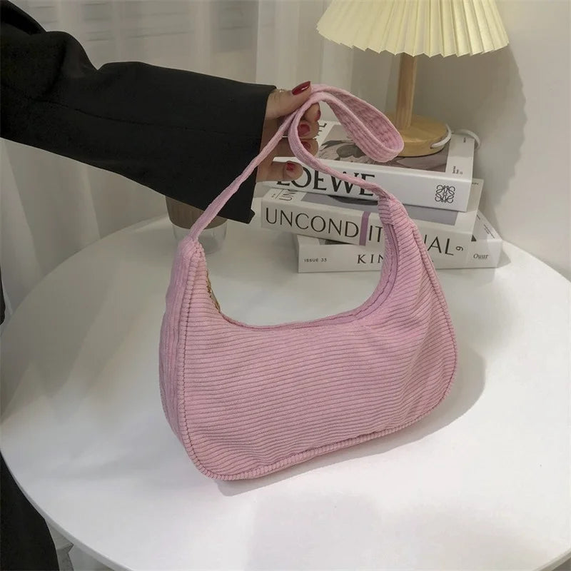 Corduroy Shoulder Bag for Women, Autumn/Winter Style, Casual Female Underarm Bag