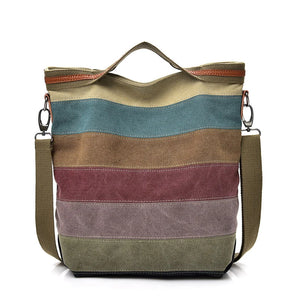 Canvas Shoulder Bag Striped Reusable Shopping Casual Tote Female Handbag