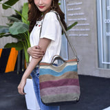 Canvas Shoulder Bag Striped Reusable Shopping Casual Tote Female Handbag
