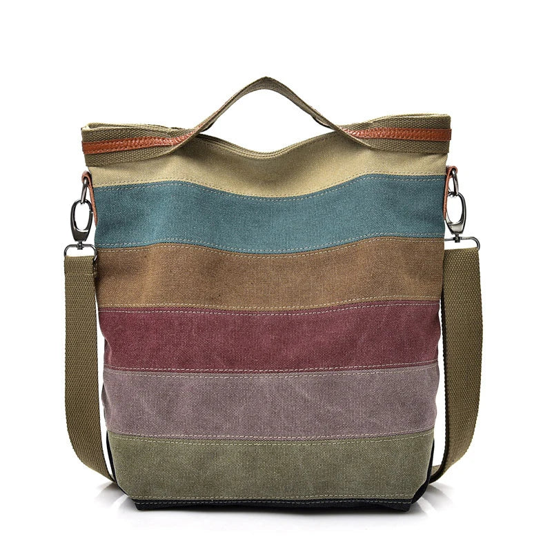 Canvas Shoulder Bag Striped Reusable Shopping Casual Tote Female Handbag