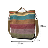Canvas Shoulder Bag Striped Reusable Shopping Casual Tote Female Handbag