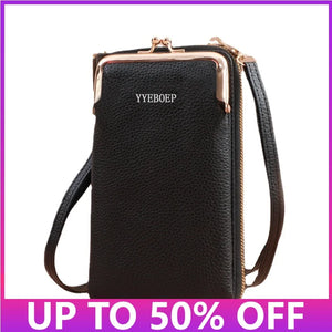 Soft Leather Cell Phone Bag Large Capacity Zipper Handbag