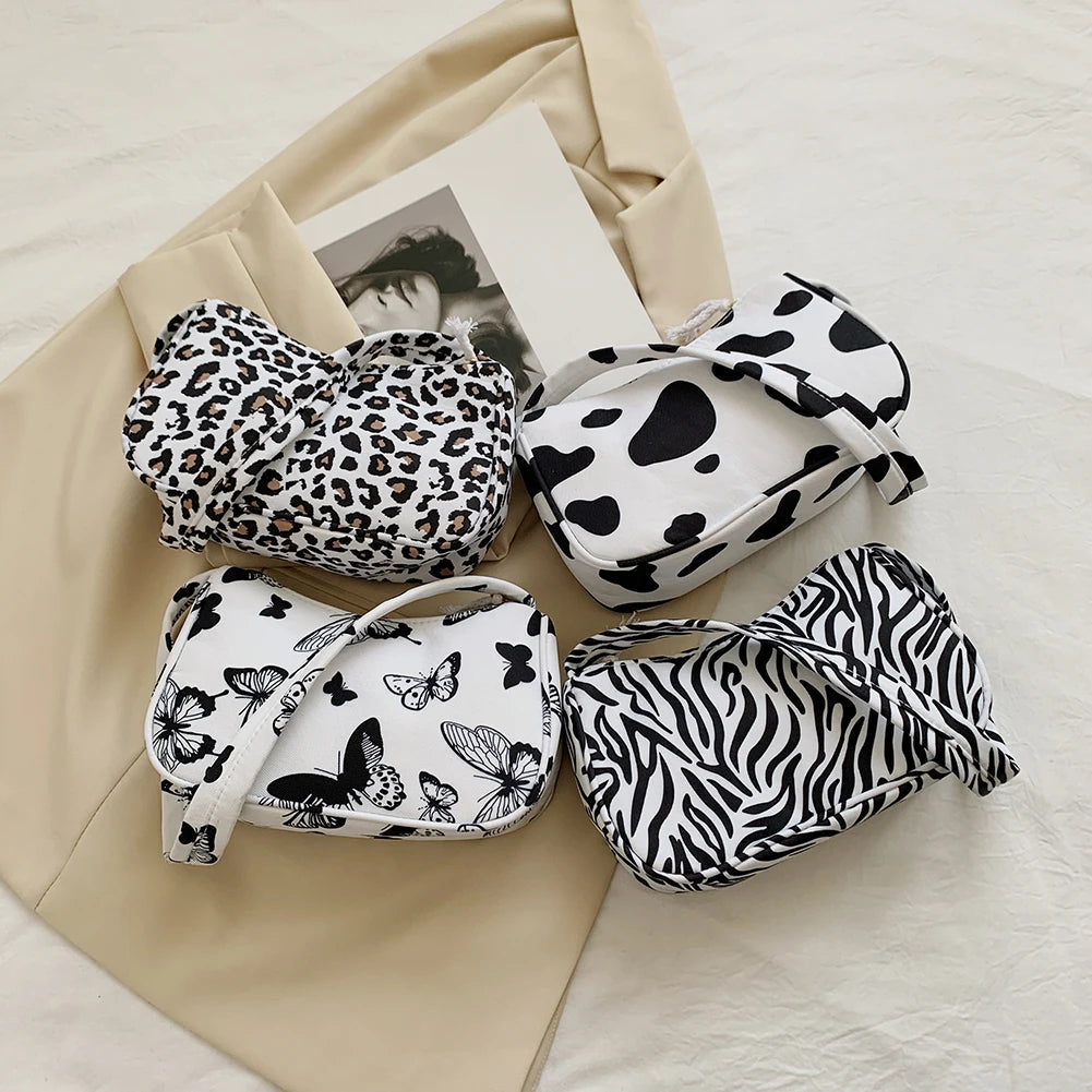 Animal Print Canvas Shoulder Bag Ladies Small Purse Handbags