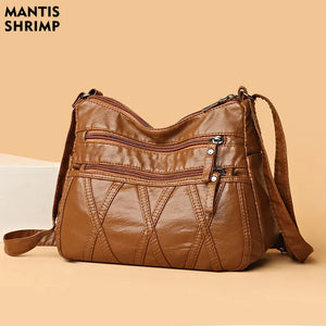 Women Classic PU Leather Shoulder Bag with Multiple Pockets