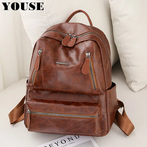 Stylish Waterproof Leather Backpack for School Travel Camping