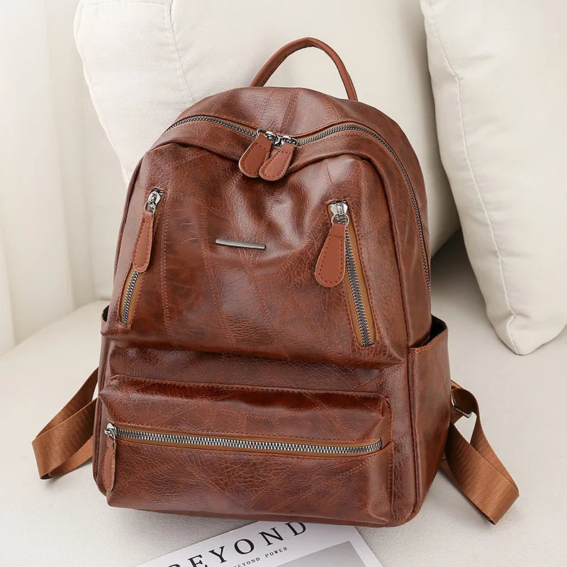 Stylish Waterproof Leather Backpack for School Travel Camping