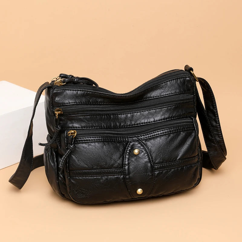 Women's Soft PU Leather Crossbody Bag Black