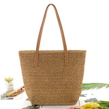 Women's Summer Hand-woven Beach Bag Large Capacity Top-handle Handbag