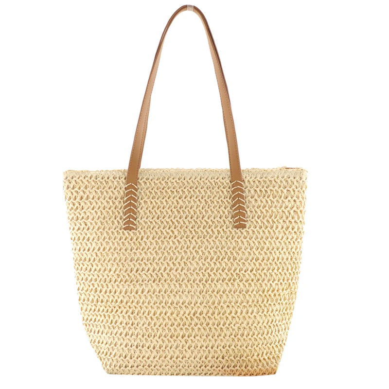 Women's Summer Hand-woven Beach Bag Large Capacity Top-handle Handbag