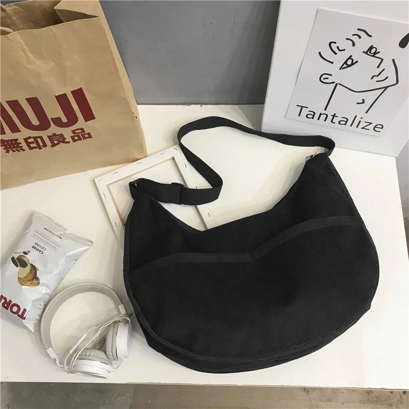 Corduroy Shoulder Bag Retro Dumplings Shape Crossbody