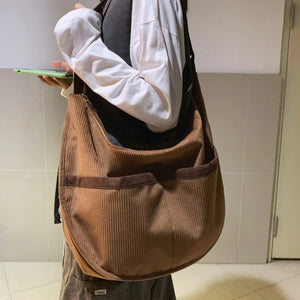 Corduroy Shoulder Bag Retro Dumplings Shape Crossbody