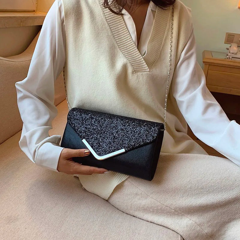 Black Evening Party Clutch Bag Chain Shoulder Bag FTB230