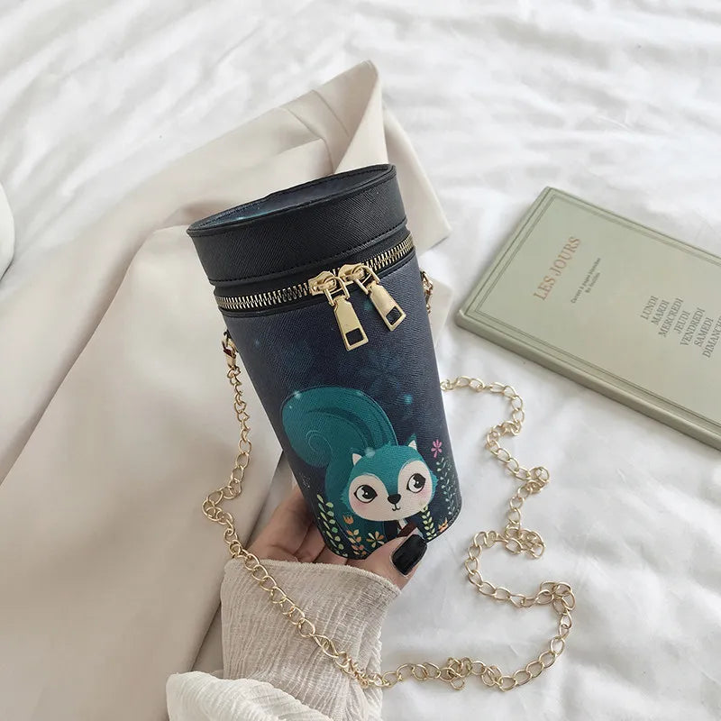 Barrel Shaped Women's Messenger Bag PU Leather Mini Crossbody Bag