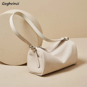 Barrel-shaped Shoulder Bags Soft PU Leather Big Capacity Handbags