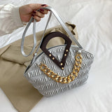 Pleated Shoulder Bag Metal Chain Clutch Purse Large Capacity Hobos Bag