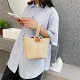 Straw Beach Bag Cross Body Bucket Shoulder Bag for Women Girls
