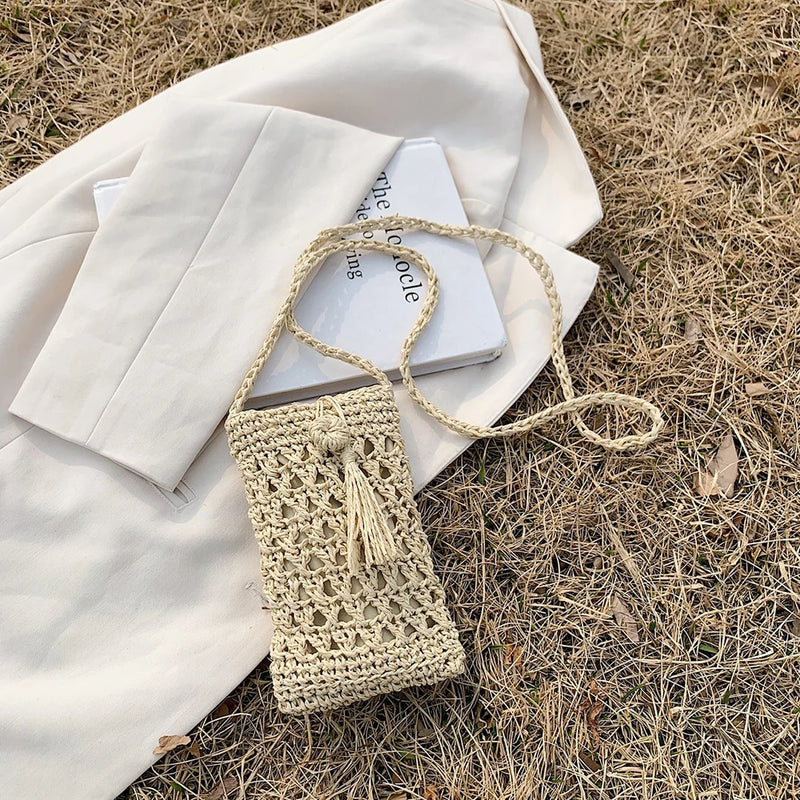 Beach Mobile Phone Bag Summer Mini Crossbody Vintage Female Straw Tassel Bag