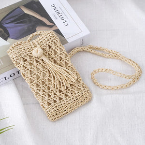 Vintage Straw Tassel Crossbody Bag for Summer Beach