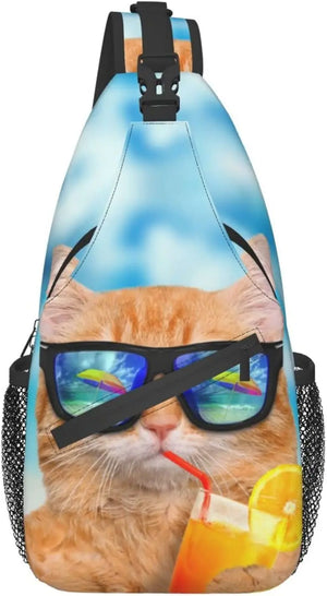 Orange Cat Sling Bag Crossbody Backpack Travel Chest Bag