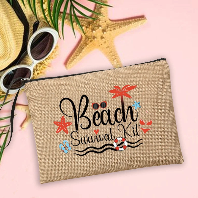 Beach Linen Clutch Bag Women Makeup Bags Beach Holiday Sunscreen Storage Pouches