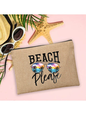 Beach Linen Clutch Bag Women Makeup Bags Beach Holiday Sunscreen Storage Pouches
