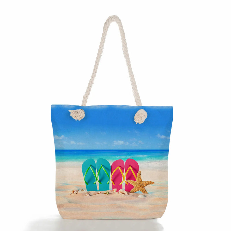 Beach Shell Print Tote Bag High Capacity Women Shoulder Bag