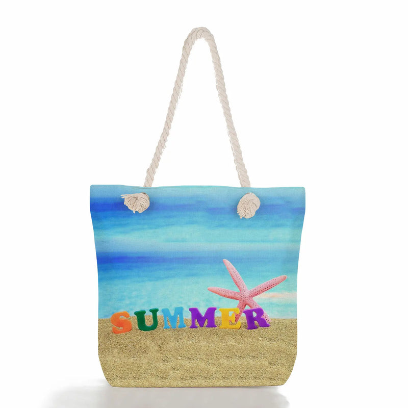 Beach Shell Print Tote Bag Women Shoulder Bag Eco Friendly Portable