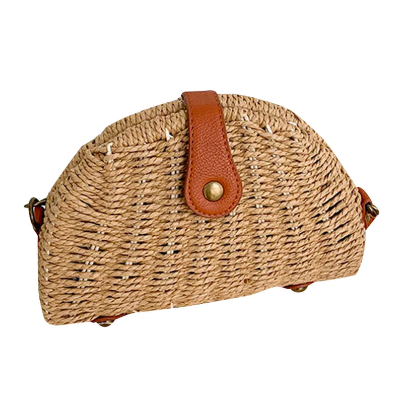 Beach Shoulder Bow Bags Woven Semicircle Ladies Purse