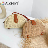 Beach Shoulder Bow Bags Woven Semicircle Ladies Purse