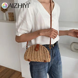 Beach Shoulder Bow Bags Woven Semicircle Ladies Purse