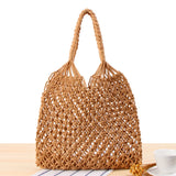 Beach Straw Shoulder Bag Woven Vacation Reusable Cotton Hollow Fis