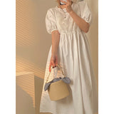 Beach Straw Woven Bucket Bag Bowknot Plaid Ladies Small Shoulder Bag