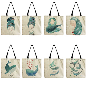Whale Sea Series Beach Tote Bag Eco Friendly Shoulder Handbag